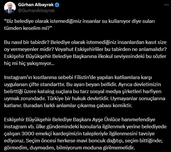 Belediye başkanının yaptığı paylaşımına tepkiler büyüyor
