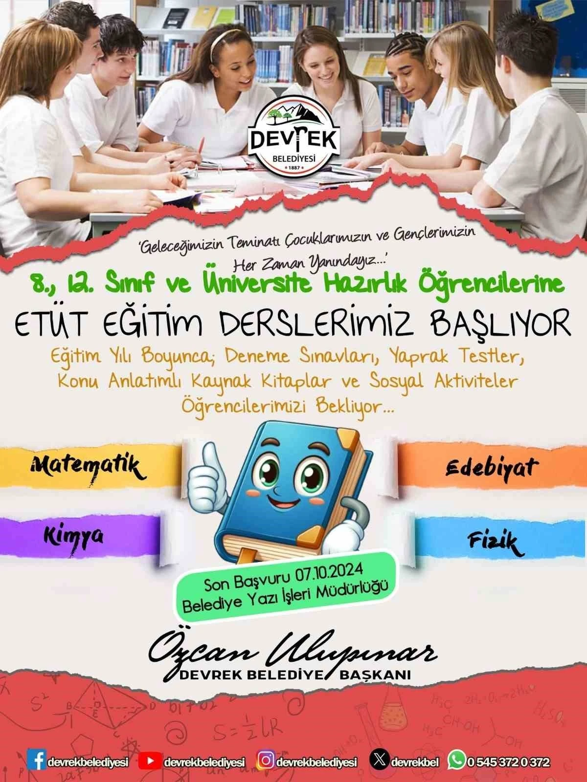 Devrek Belediyesi’nden öğrencilere eğitim desteği
