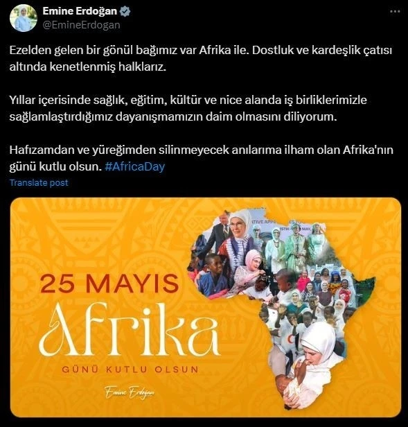 Emine Erdoğan’dan "Afrika Günü" paylaşımı

