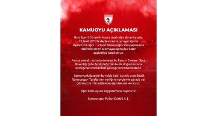 Samsunspor’dan ’taraftar yasağı’ açıklaması