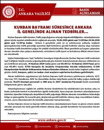 Ankara Valiliğinden Kurban Bayramı tedbirleri
