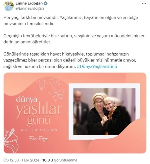 Emine Erdoğan’dan &quot;Dünya Yaşlılar Günü&quot; mesajı
