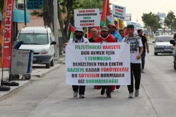 İsrail vahşetine dikkat çekmek için 8 gündür yürüyen grup Karapınar’a ulaştı
