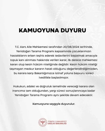 Sağlık Bakanlığından &quot;topuk kanı&quot; kararına ilişkin açıklama
