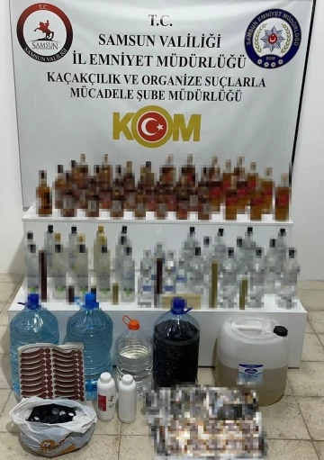 Samsun’da şişe ve bidonlarda sahte içki ele geçirildi
